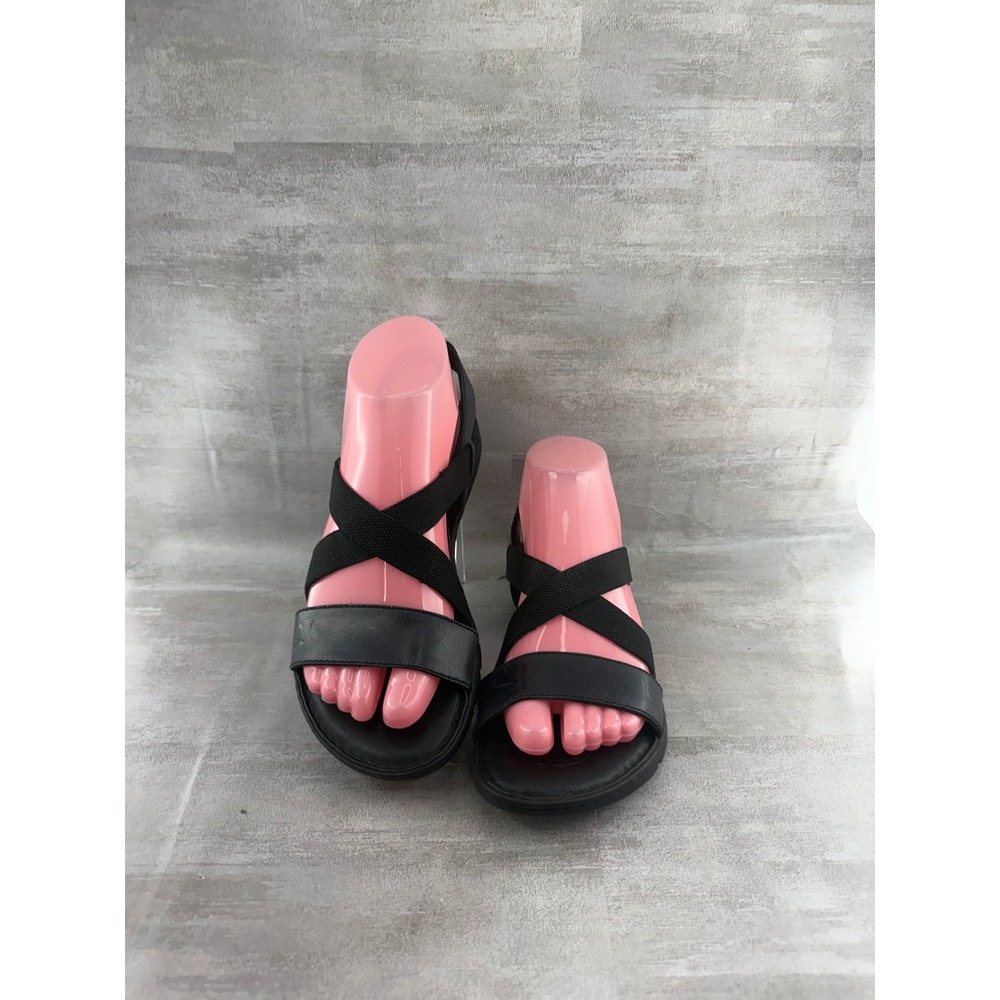 Born Women Black Leather Elastic Strappy Slingback Sandals F01003 Size 7M